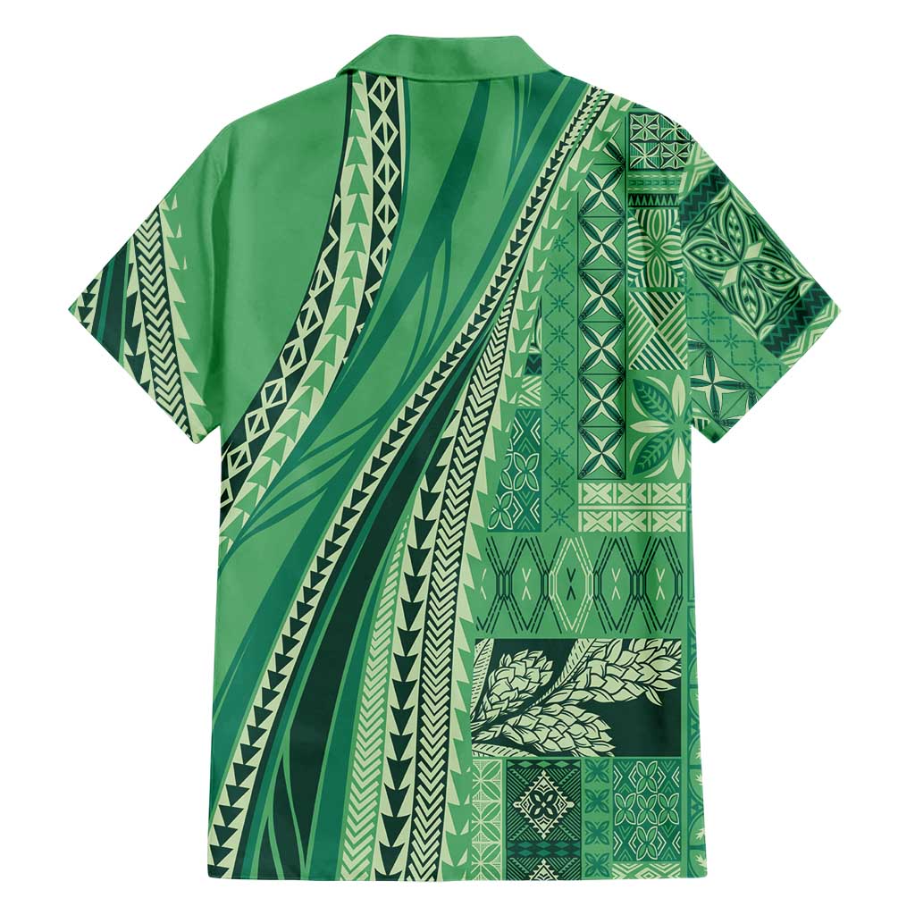 Pasifika Women's Day - Samoa Siapo Malu Tattoo Inspired Family Matching Off Shoulder Short Dress and Hawaiian Shirt Jade LT7 - Polynesian Pride
