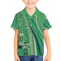 Pasifika Women's Day - Samoa Siapo Malu Tattoo Inspired Family Matching Off Shoulder Short Dress and Hawaiian Shirt Jade LT7 Son's Shirt Jade - Polynesian Pride