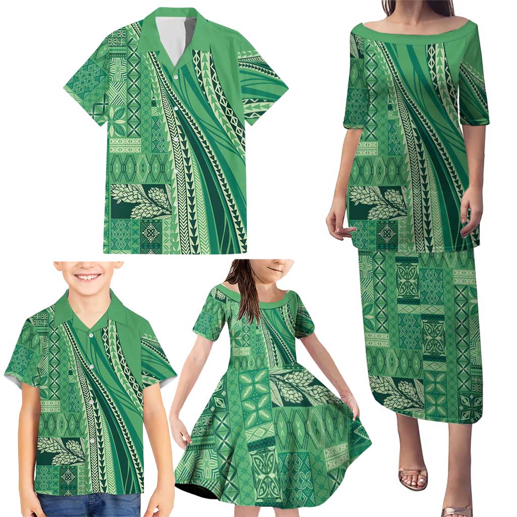 Pasifika Women's Day - Samoa Siapo Malu Tattoo Inspired Family Matching Puletasi and Hawaiian Shirt Jade