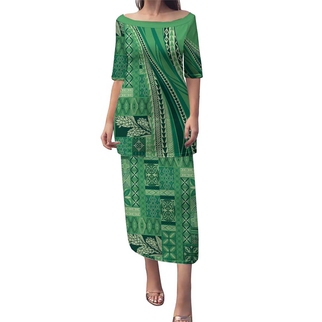 Pasifika Women's Day - Samoa Siapo Malu Tattoo Inspired Family Matching Puletasi and Hawaiian Shirt Jade LT7 Mom's Dress Jade - Polynesian Pride