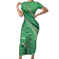 Pasifika Women's Day - Samoa Siapo Malu Tattoo Inspired Family Matching Short Sleeve Bodycon Dress and Hawaiian Shirt Jade LT7 Mom's Dress Jade - Polynesian Pride