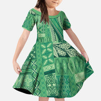 Pasifika Women's Day - Samoa Siapo Malu Tattoo Inspired Family Matching Tank Maxi Dress and Hawaiian Shirt Jade LT7 Daughter's Dress Jade - Polynesian Pride