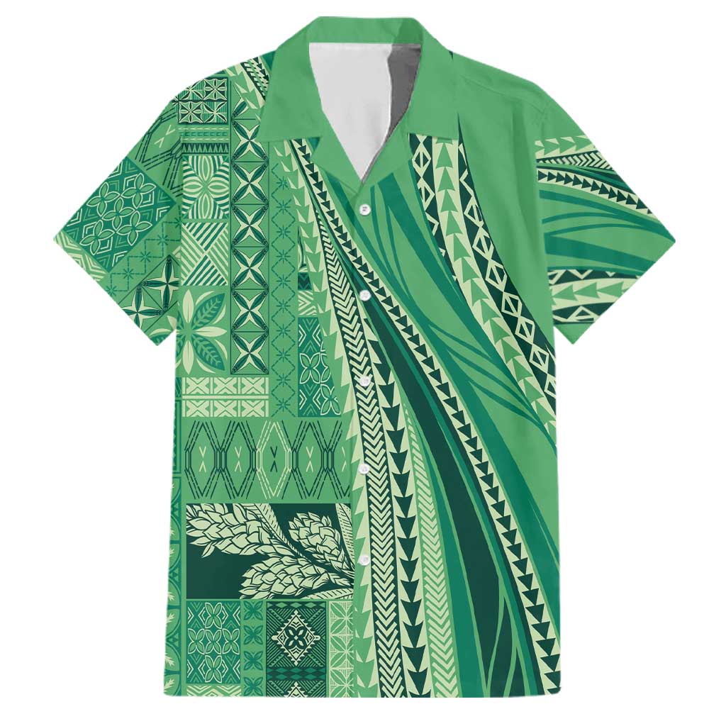 Pasifika Women's Day - Samoa Siapo Malu Tattoo Inspired Family Matching Tank Maxi Dress and Hawaiian Shirt Jade LT7 Dad's Shirt - Short Sleeve Jade - Polynesian Pride