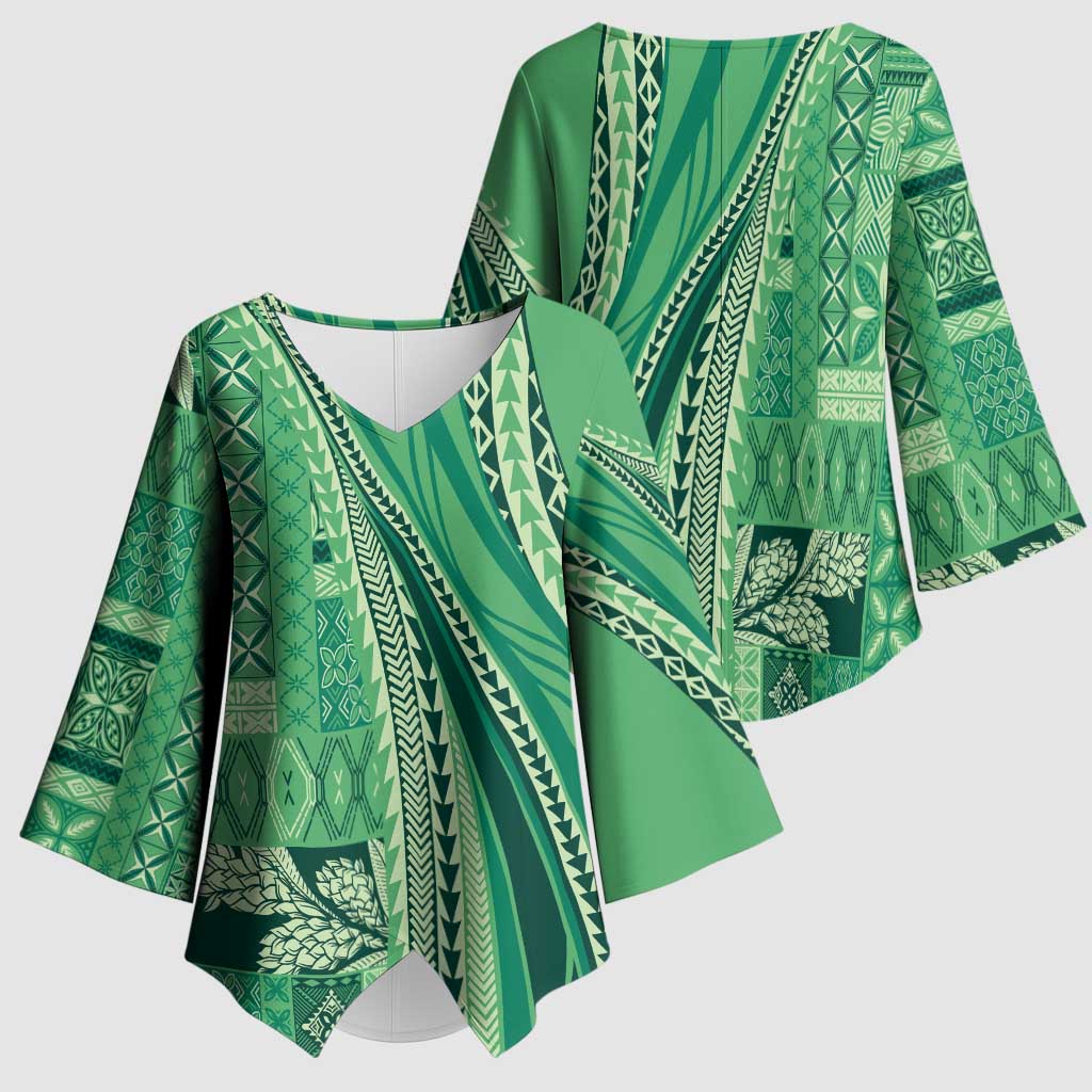 Pasifika Women's Day - Samoa Siapo Malu Tattoo Inspired Kimono Sleeve Blouse Jade