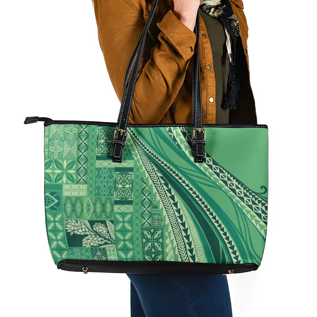 Pasifika Women's Day - Samoa Siapo Malu Tattoo Inspired Leather Tote Bag Jade