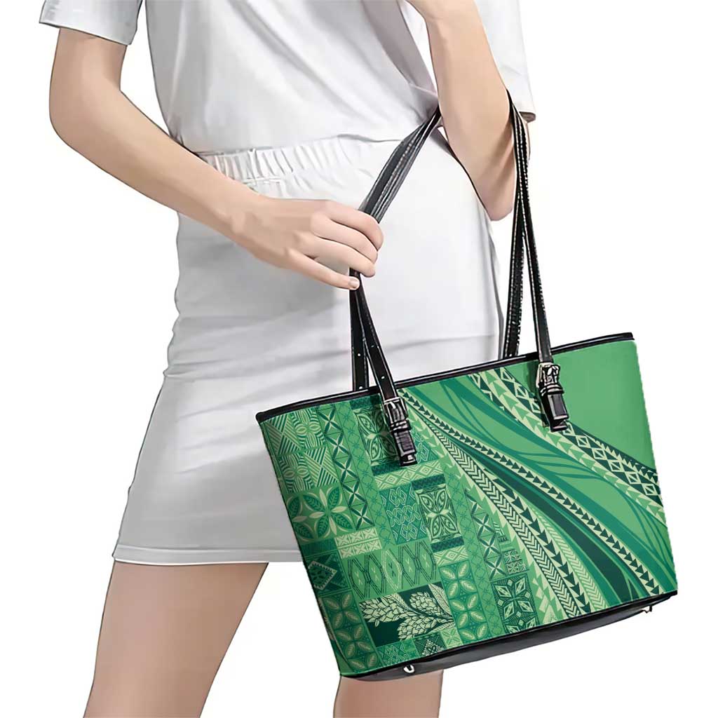 Pasifika Women's Day - Samoa Siapo Malu Tattoo Inspired Leather Tote Bag Jade