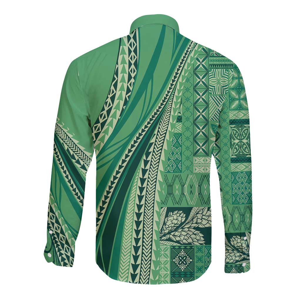 Pasifika Women's Day - Samoa Siapo Malu Tattoo Inspired Long Sleeve Button Shirt Jade