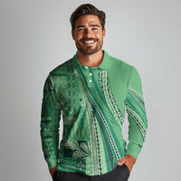 Pasifika Women's Day - Samoa Siapo Malu Tattoo Inspired Long Sleeve Polo Shirt Jade
