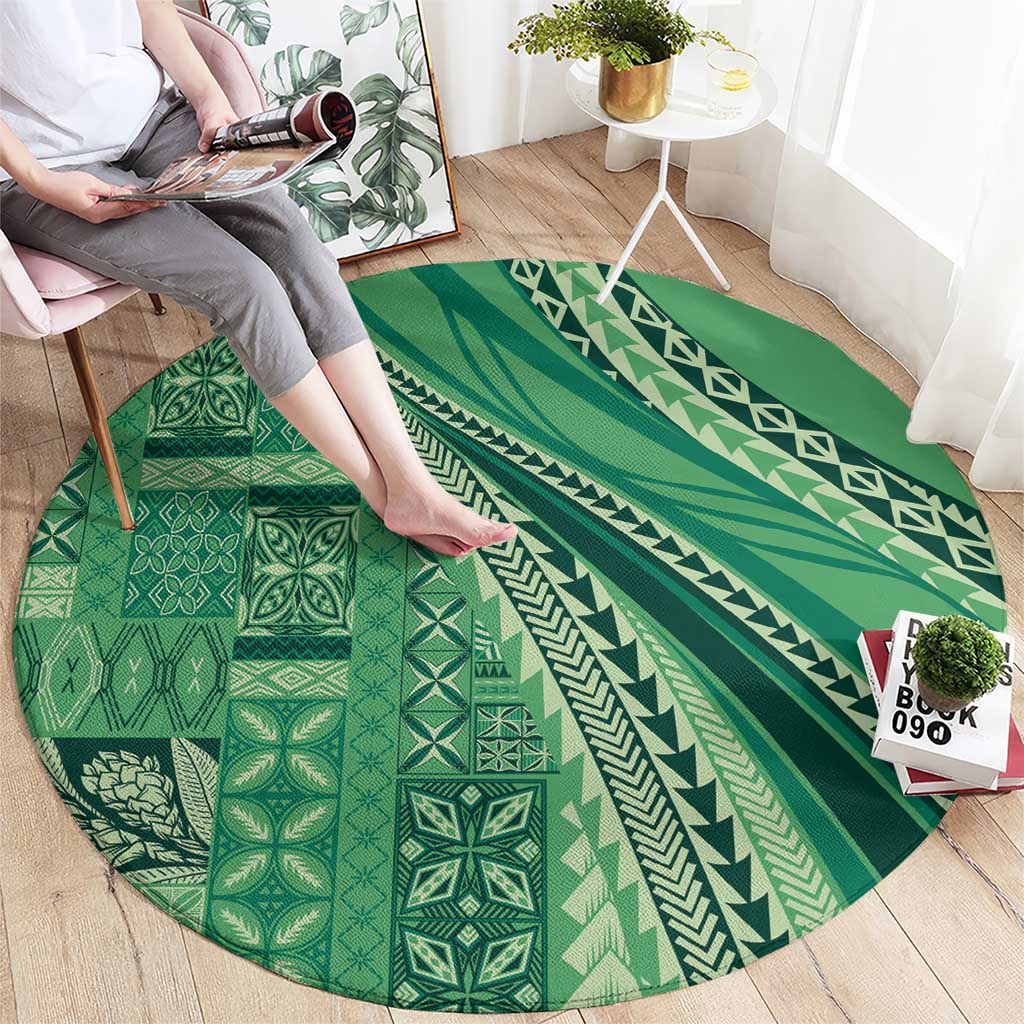 Pasifika Women's Day - Samoa Siapo Malu Tattoo Inspired Round Carpet Jade