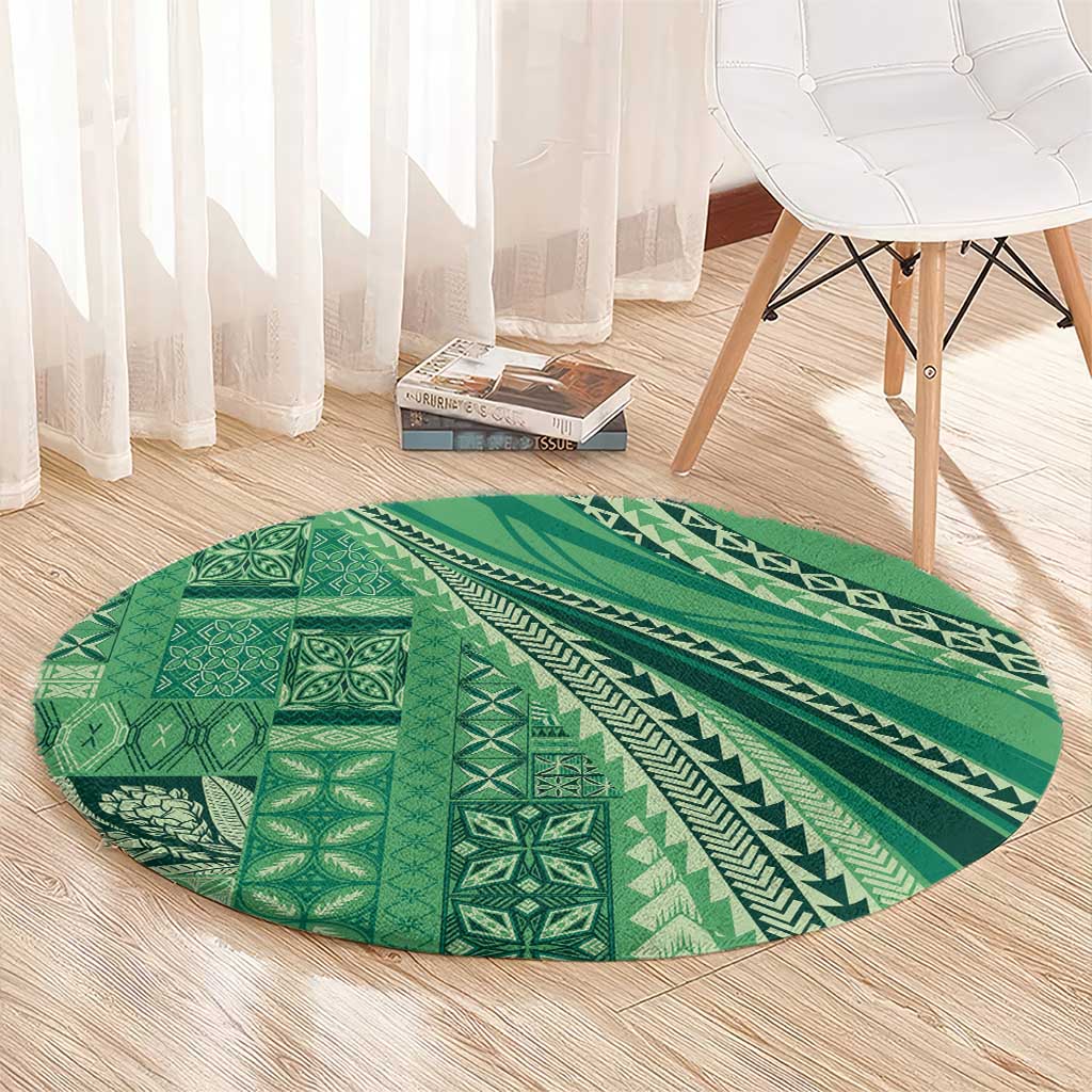 Pasifika Women's Day - Samoa Siapo Malu Tattoo Inspired Round Carpet Jade