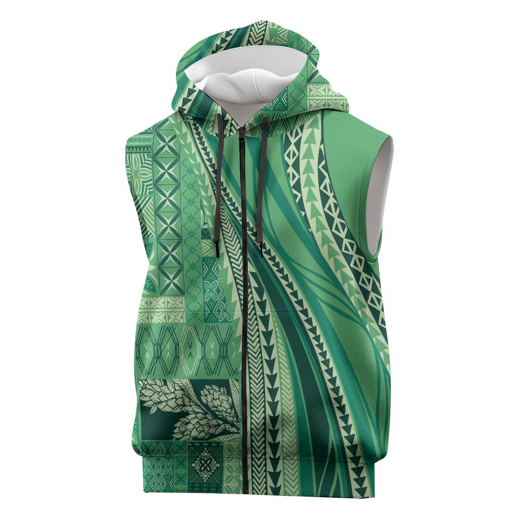 Pasifika Women's Day - Samoa Siapo Malu Tattoo Inspired Sleeveless Zip Hoodie Jade LT7 Jade - Polynesian Pride