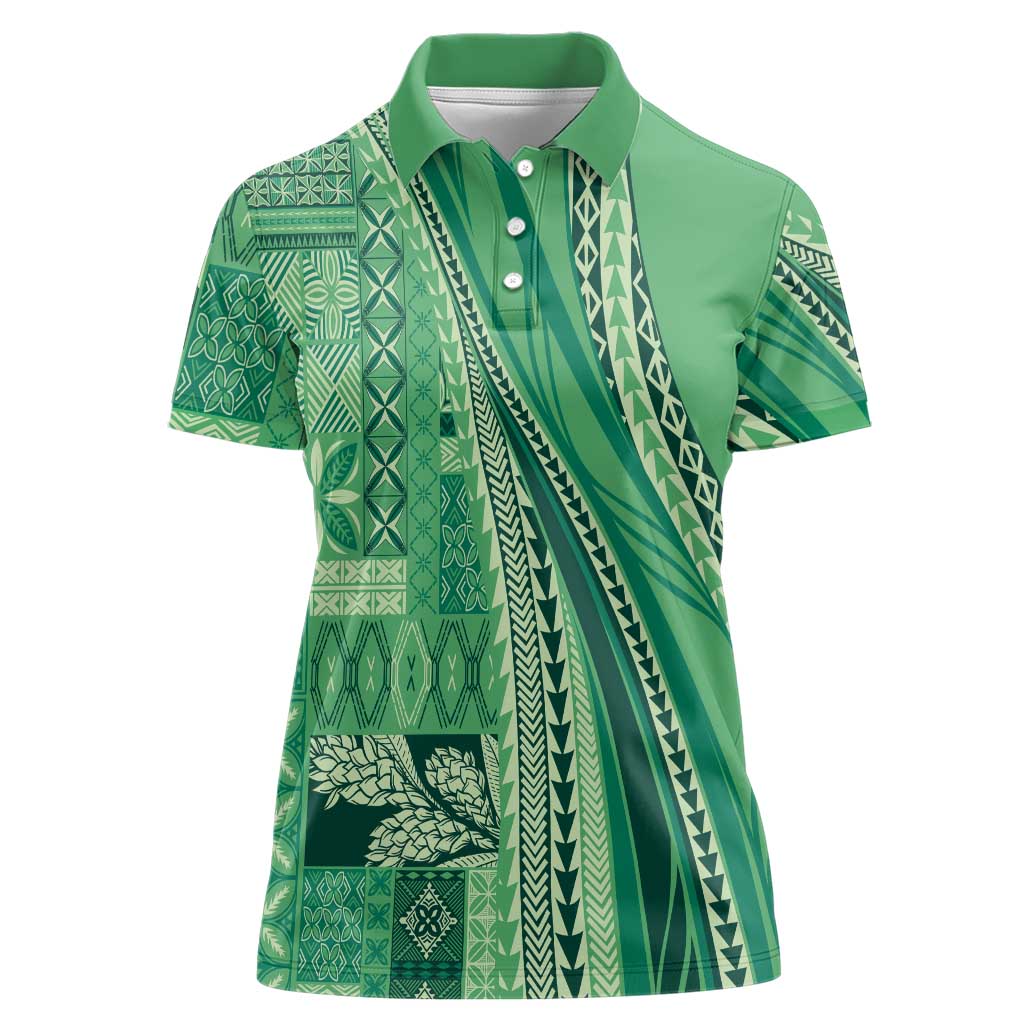 Pasifika Women's Day - Samoa Siapo Malu Tattoo Inspired Women Polo Shirt Jade