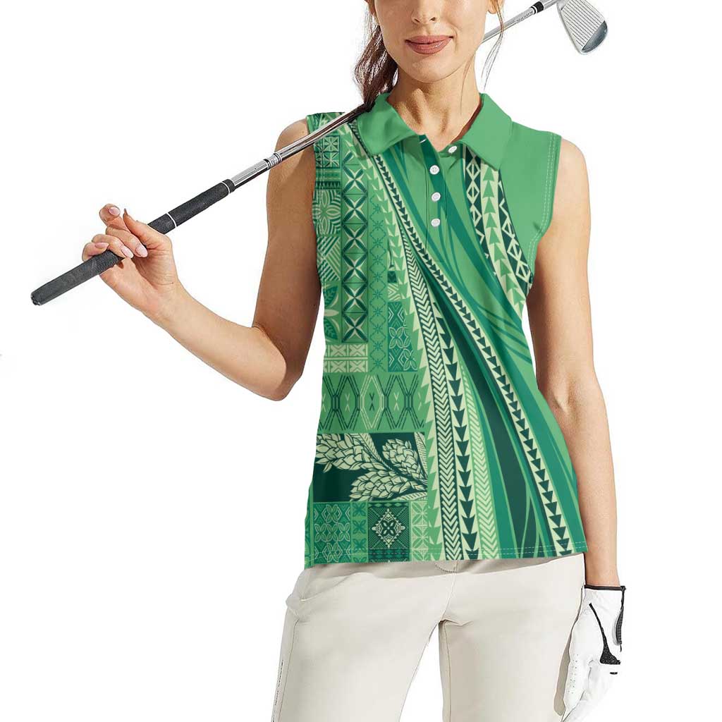 Pasifika Women's Day - Samoa Siapo Malu Tattoo Inspired Women Sleeveless Polo Shirt Jade