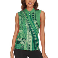 Pasifika Women's Day - Samoa Siapo Malu Tattoo Inspired Women Sleeveless Polo Shirt Jade
