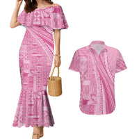 Pasifika Women's Day - Samoa Siapo Malu Tattoo Inspired Couples Matching Mermaid Dress and Hawaiian Shirt Pink LT7 Pink - Polynesian Pride