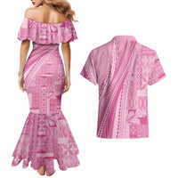 Pasifika Women's Day - Samoa Siapo Malu Tattoo Inspired Couples Matching Mermaid Dress and Hawaiian Shirt Pink LT7 - Polynesian Pride