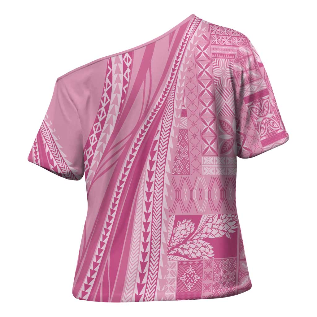 Pasifika Women's Day - Samoa Siapo Malu Tattoo Inspired Cross Shoulder Shirt Pink