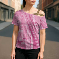Pasifika Women's Day - Samoa Siapo Malu Tattoo Inspired Cross Shoulder Shirt Pink