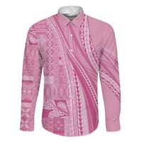 Pasifika Women's Day - Samoa Siapo Malu Tattoo Inspired Family Matching Off The Shoulder Long Sleeve Dress and Hawaiian Shirt Pink LT7 Dad's Shirt - Long Sleeve Pink - Polynesian Pride