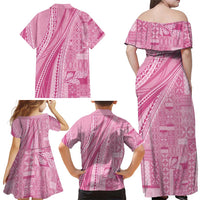 Pasifika Women's Day - Samoa Siapo Malu Tattoo Inspired Family Matching Off Shoulder Maxi Dress and Hawaiian Shirt Pink LT7 - Polynesian Pride