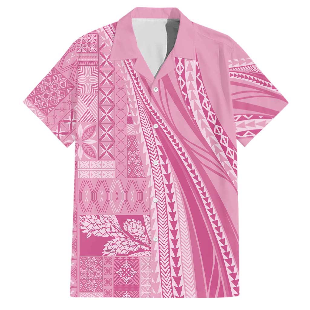 Pasifika Women's Day - Samoa Siapo Malu Tattoo Inspired Family Matching Off Shoulder Short Dress and Hawaiian Shirt Pink LT7 Dad's Shirt - Short Sleeve Pink - Polynesian Pride