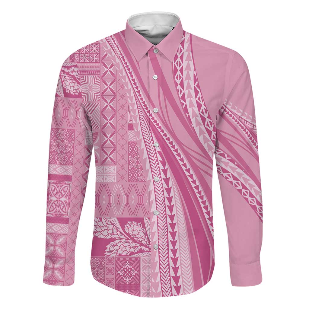 Pasifika Women's Day - Samoa Siapo Malu Tattoo Inspired Family Matching Short Sleeve Bodycon Dress and Hawaiian Shirt Pink LT7 Dad's Shirt - Long Sleeve Pink - Polynesian Pride