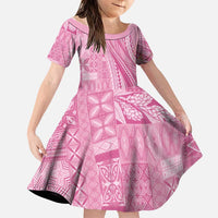 Pasifika Women's Day - Samoa Siapo Malu Tattoo Inspired Family Matching Summer Maxi Dress and Hawaiian Shirt Pink LT7 Daughter's Dress Pink - Polynesian Pride