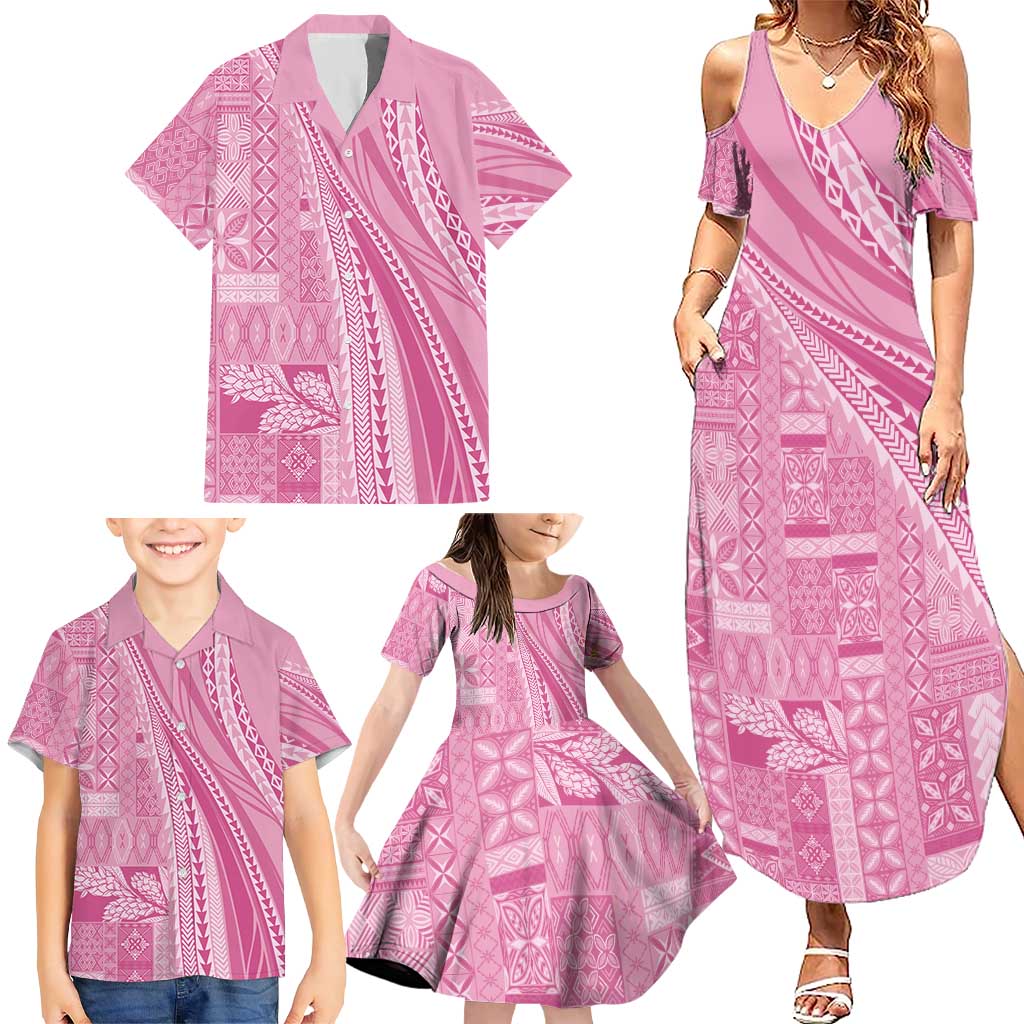 Pasifika Women's Day - Samoa Siapo Malu Tattoo Inspired Family Matching Summer Maxi Dress and Hawaiian Shirt Pink LT7 - Polynesian Pride