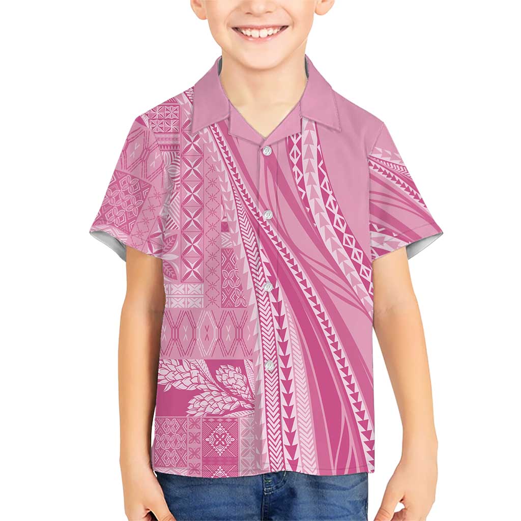 Pasifika Women's Day - Samoa Siapo Malu Tattoo Inspired Family Matching Tank Maxi Dress and Hawaiian Shirt Pink LT7 Son's Shirt Pink - Polynesian Pride