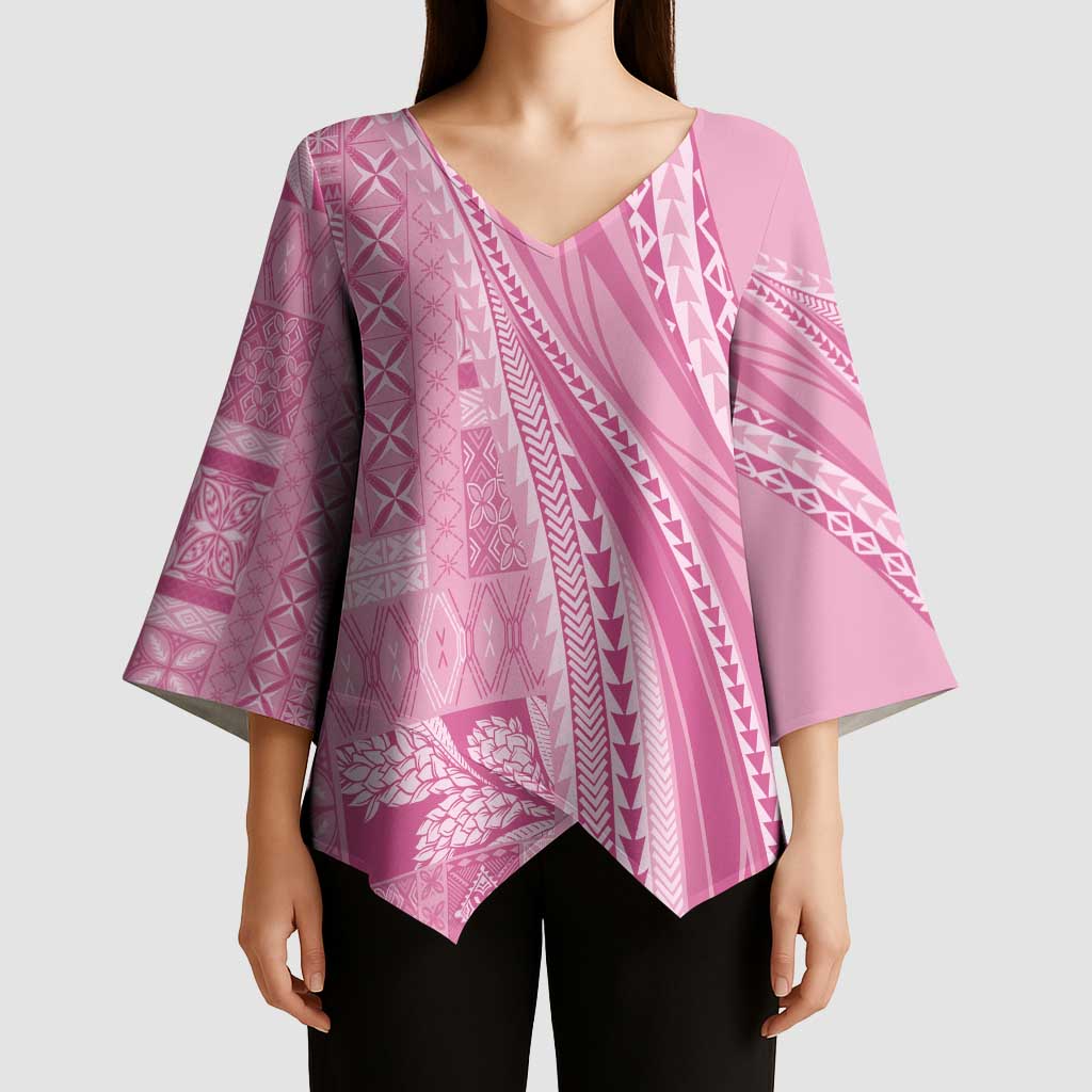 Pasifika Women's Day - Samoa Siapo Malu Tattoo Inspired Kimono Sleeve Blouse Pink