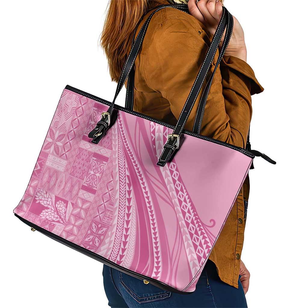 Pasifika Women's Day - Samoa Siapo Malu Tattoo Inspired Leather Tote Bag Pink