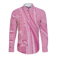 Pasifika Women's Day - Samoa Siapo Malu Tattoo Inspired Long Sleeve Button Shirt Pink