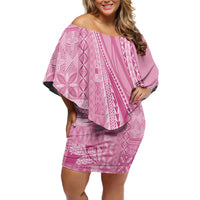 Pasifika Women's Day - Samoa Siapo Malu Tattoo Inspired Off Shoulder Short Dress Pink