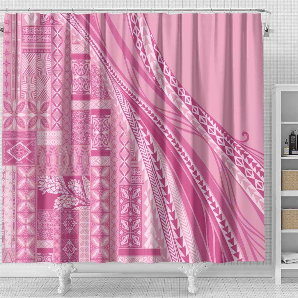 Pasifika Women's Day - Samoa Siapo Malu Tattoo Inspired Shower Curtain Pink