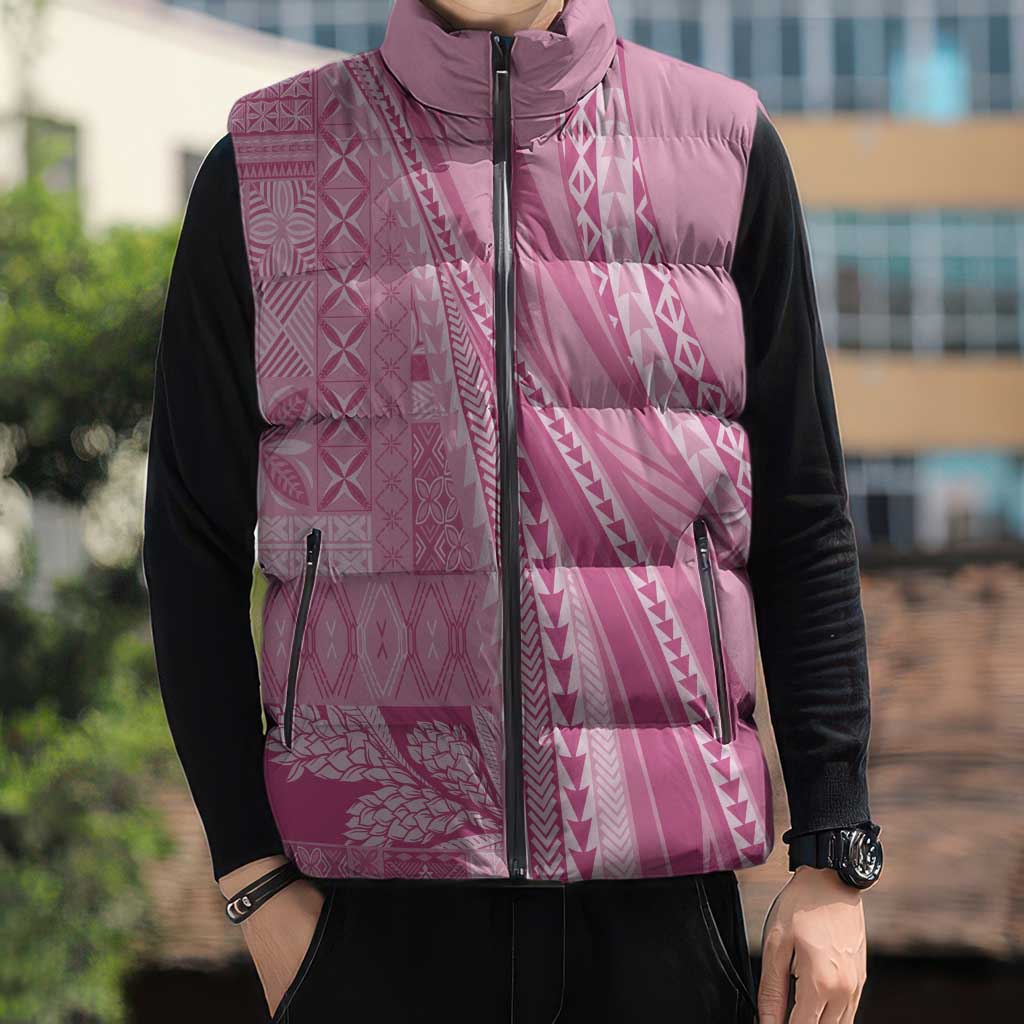 Pasifika Women's Day - Samoa Siapo Malu Tattoo Inspired Sleeveless Puffer Jacket Pink