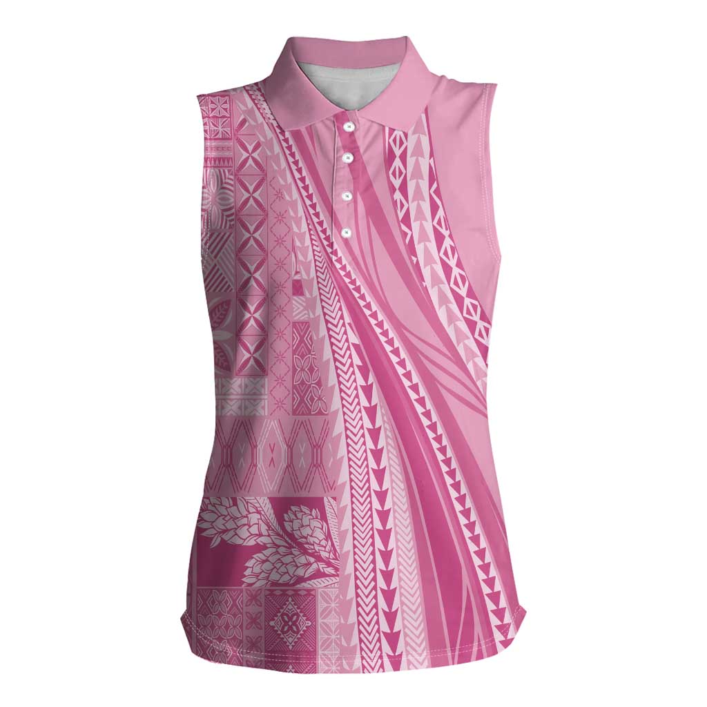 Pasifika Women's Day - Samoa Siapo Malu Tattoo Inspired Women Sleeveless Polo Shirt Pink LT7 Female Pink - Polynesian Pride