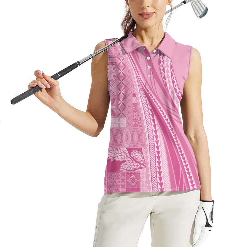 Pasifika Women's Day - Samoa Siapo Malu Tattoo Inspired Women Sleeveless Polo Shirt Pink LT7 - Polynesian Pride