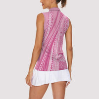 Pasifika Women's Day - Samoa Siapo Malu Tattoo Inspired Women Sleeveless Polo Shirt Pink LT7 - Polynesian Pride