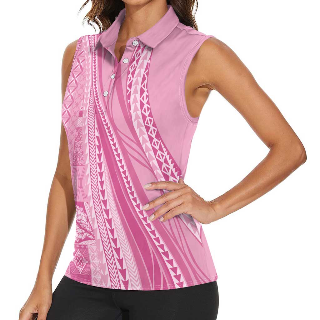 Pasifika Women's Day - Samoa Siapo Malu Tattoo Inspired Women Sleeveless Polo Shirt Pink LT7 - Polynesian Pride