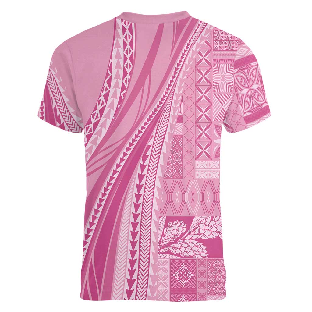 Pasifika Women's Day - Samoa Siapo Malu Tattoo Inspired Women V-Neck T-Shirt Pink