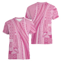 Pasifika Women's Day - Samoa Siapo Malu Tattoo Inspired Women V-Neck T-Shirt Pink