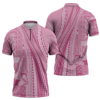 Pasifika Women's Day - Samoa Siapo Malu Tattoo Inspired Zipper Polo Shirt Pink