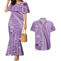 Pasifika Women's Day - Samoa Siapo Malu Tattoo Inspired Couples Matching Mermaid Dress and Hawaiian Shirt Lavender LT7 Lavender - Polynesian Pride