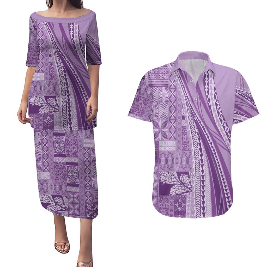 Pasifika Women's Day - Samoa Siapo Malu Tattoo Inspired Couples Matching Puletasi and Hawaiian Shirt Lavender
