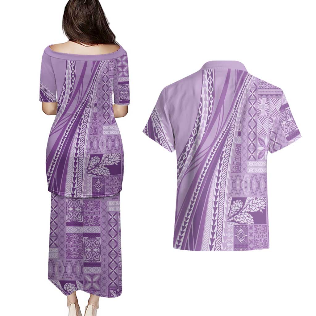 Pasifika Women's Day - Samoa Siapo Malu Tattoo Inspired Couples Matching Puletasi and Hawaiian Shirt Lavender