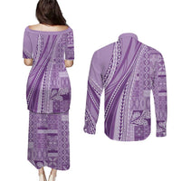 Pasifika Women's Day - Samoa Siapo Malu Tattoo Inspired Couples Matching Puletasi and Long Sleeve Button Shirt Lavender