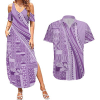 Pasifika Women's Day - Samoa Siapo Malu Tattoo Inspired Couples Matching Summer Maxi Dress and Hawaiian Shirt Lavender LT7 Lavender - Polynesian Pride