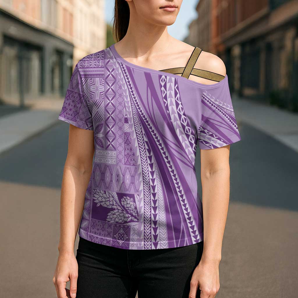 Pasifika Women's Day - Samoa Siapo Malu Tattoo Inspired Cross Shoulder Shirt Lavender