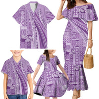 Pasifika Women's Day - Samoa Siapo Malu Tattoo Inspired Family Matching Mermaid Dress and Hawaiian Shirt Lavender LT7 - Polynesian Pride