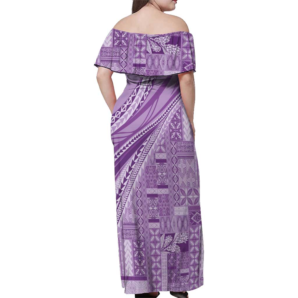 Pasifika Women's Day - Samoa Siapo Malu Tattoo Inspired Family Matching Off Shoulder Maxi Dress and Hawaiian Shirt Lavender LT7 - Polynesian Pride